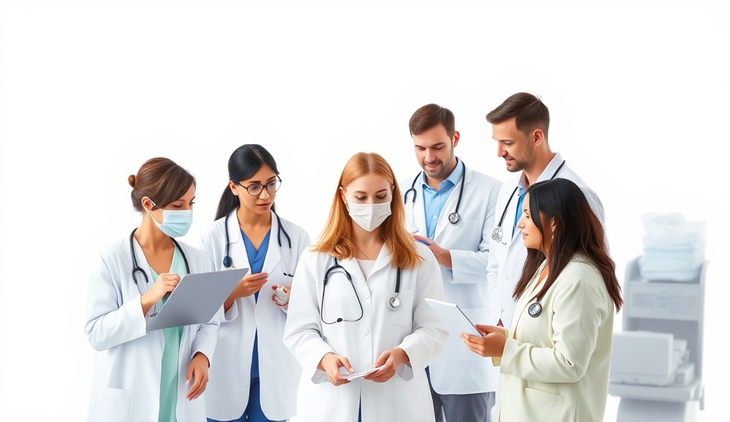 Healthcare professional networking and reviewing employment opportunities on the job board marketplace