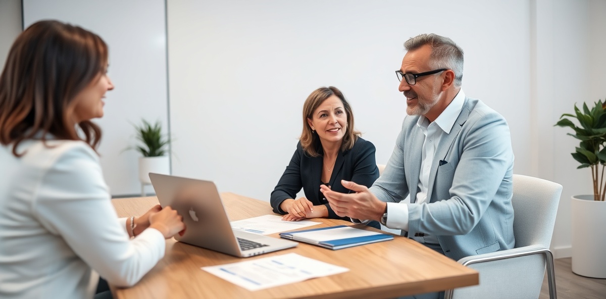 Professional healthcare consultant and practice owner discussing strategy