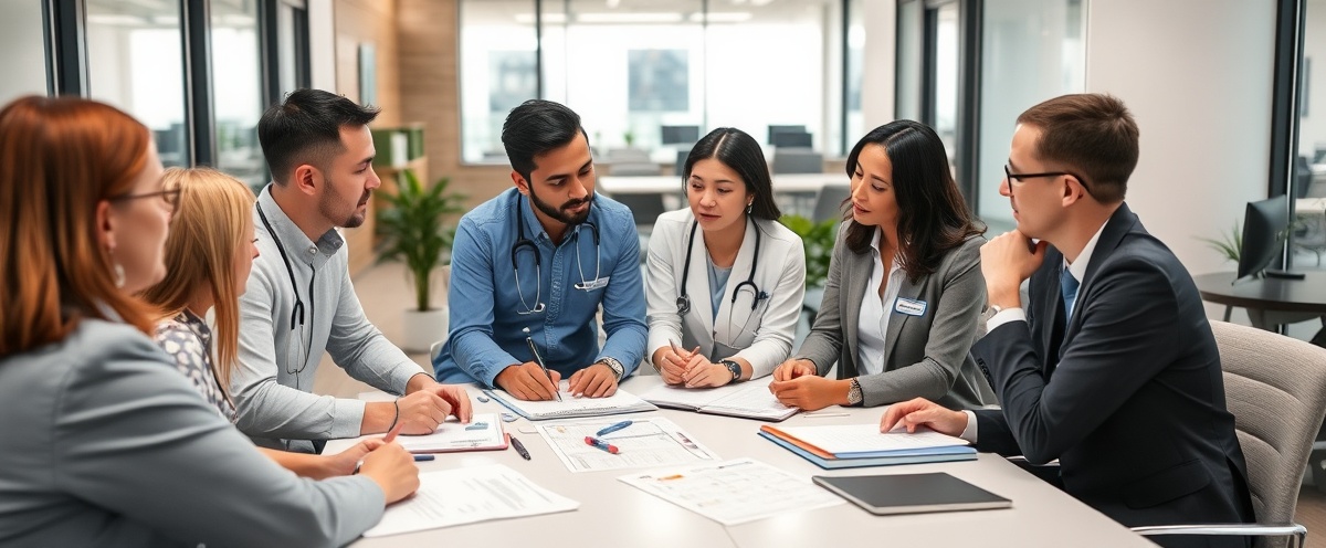 Professional healthcare practice consultation meeting discussing operational needs and assessment