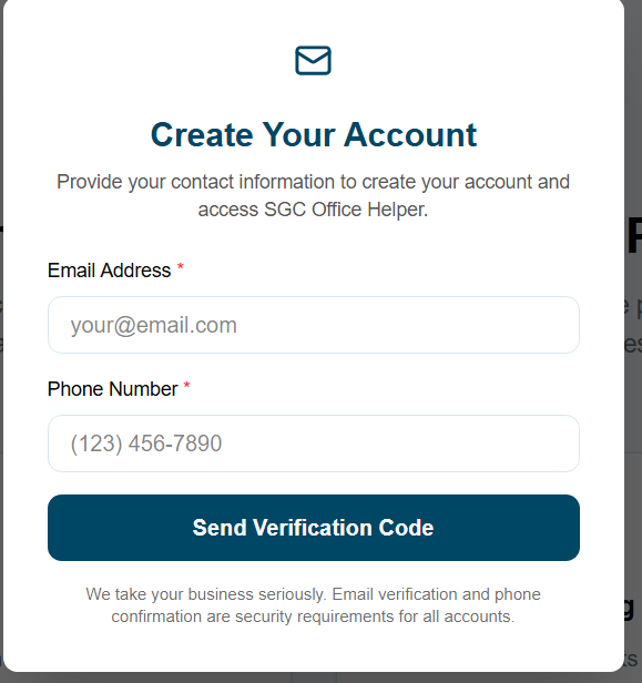Client creating account for SGC Office Helper services