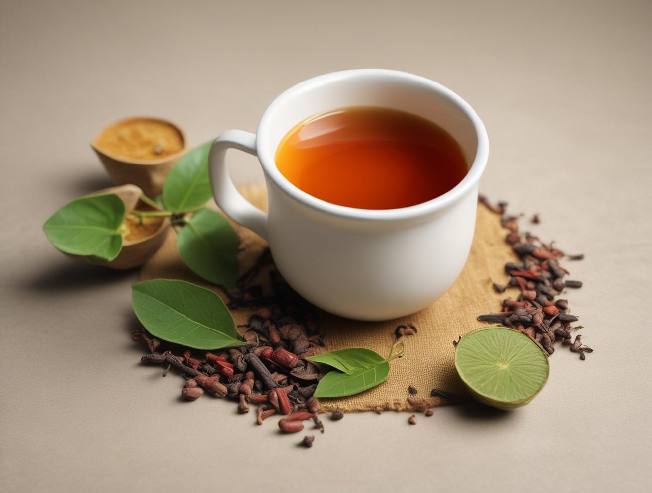 Thai herbal tea, natural ingredients, vibrant colors