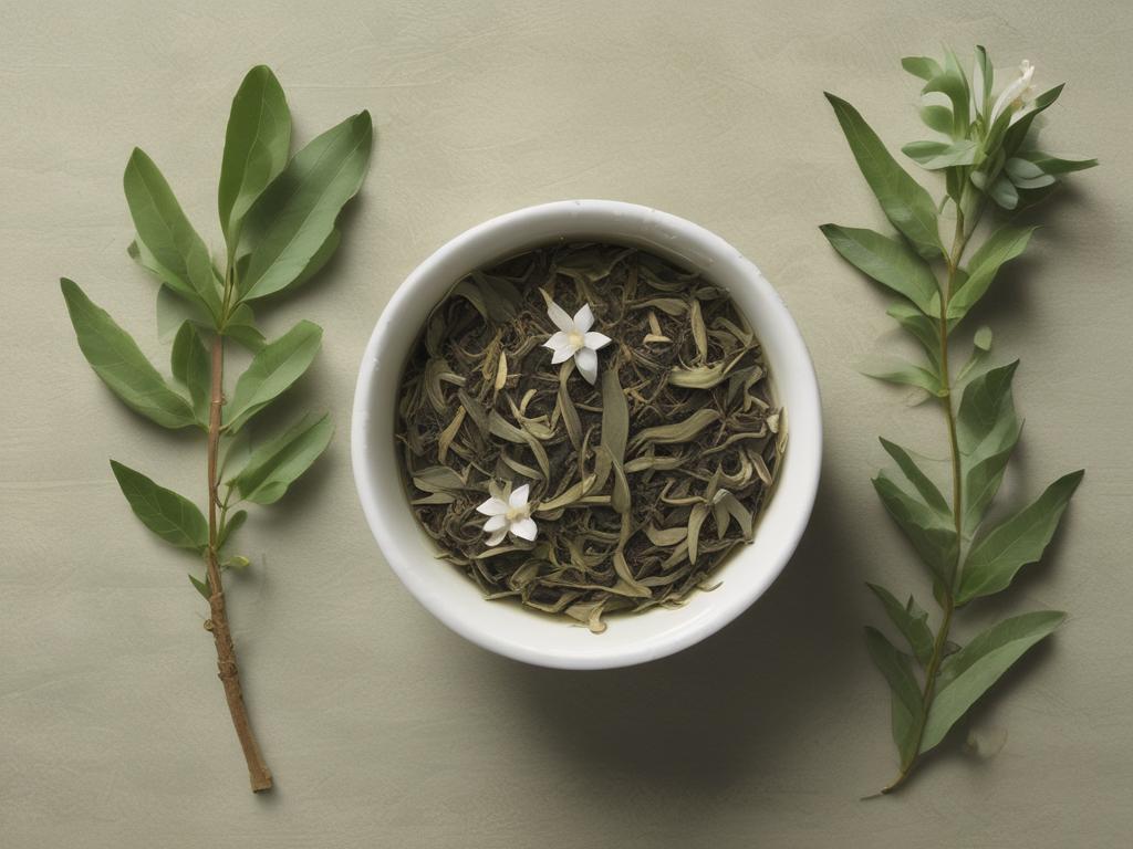 Jasmine Green Tea, green tea leaves, jasmine flowers, herbal tea,