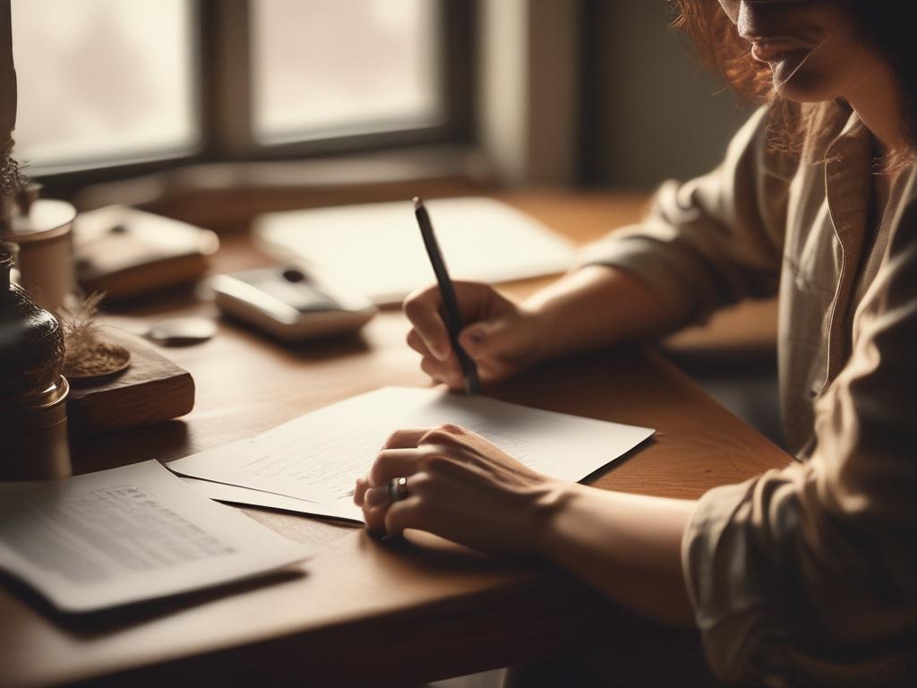 a person filling out a form at a desk, natural