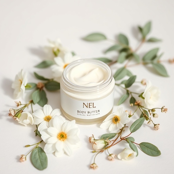 Luxury body butter jar with natural ingredients