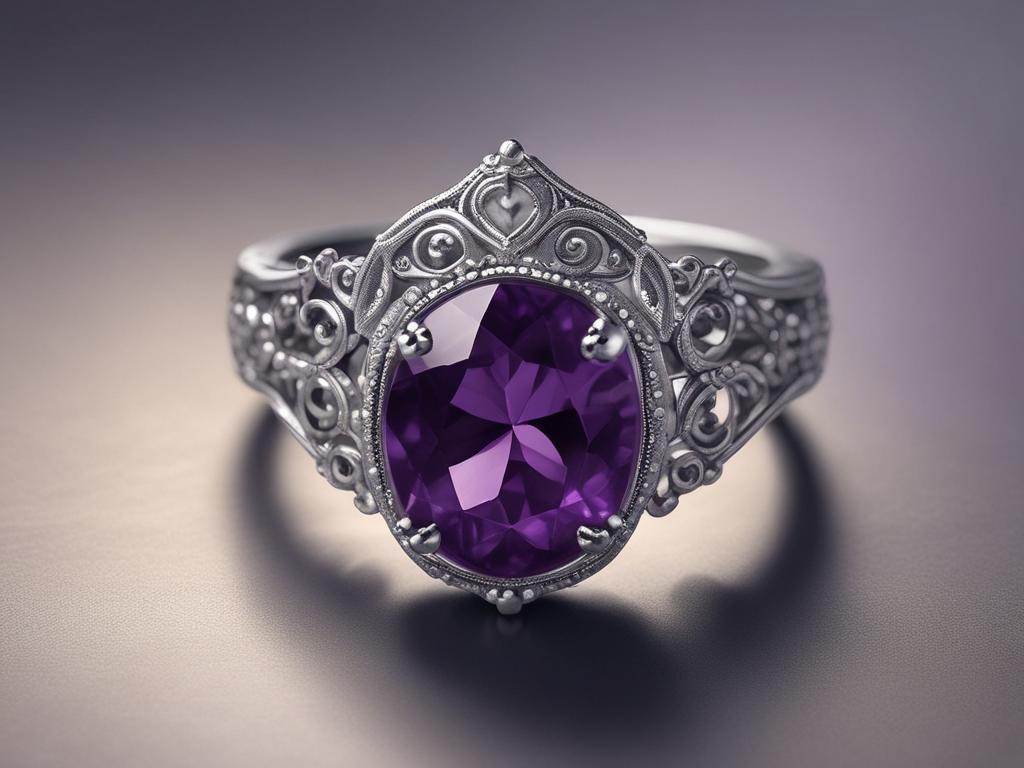 dark purple gemstone, silver filigree, gothic elegance