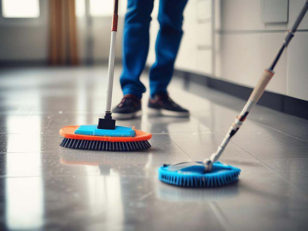 Close up, hyper realistic image of a professional cleaner scrubbing
