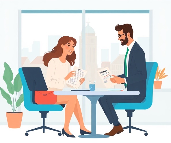 Illustration von freundlicher Beratung bei Behördengängen