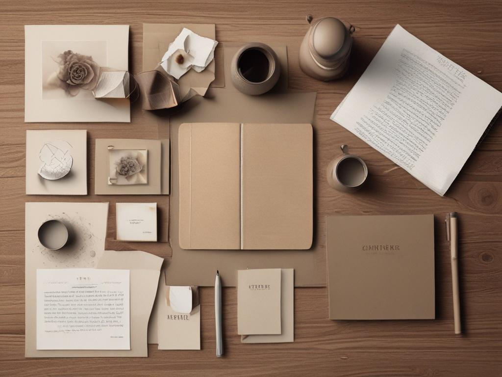realistic high resolution of a creative workspace, featuring a sketchbook