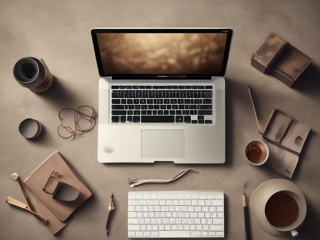 elegant workspace with a laptop and creative tools on textured