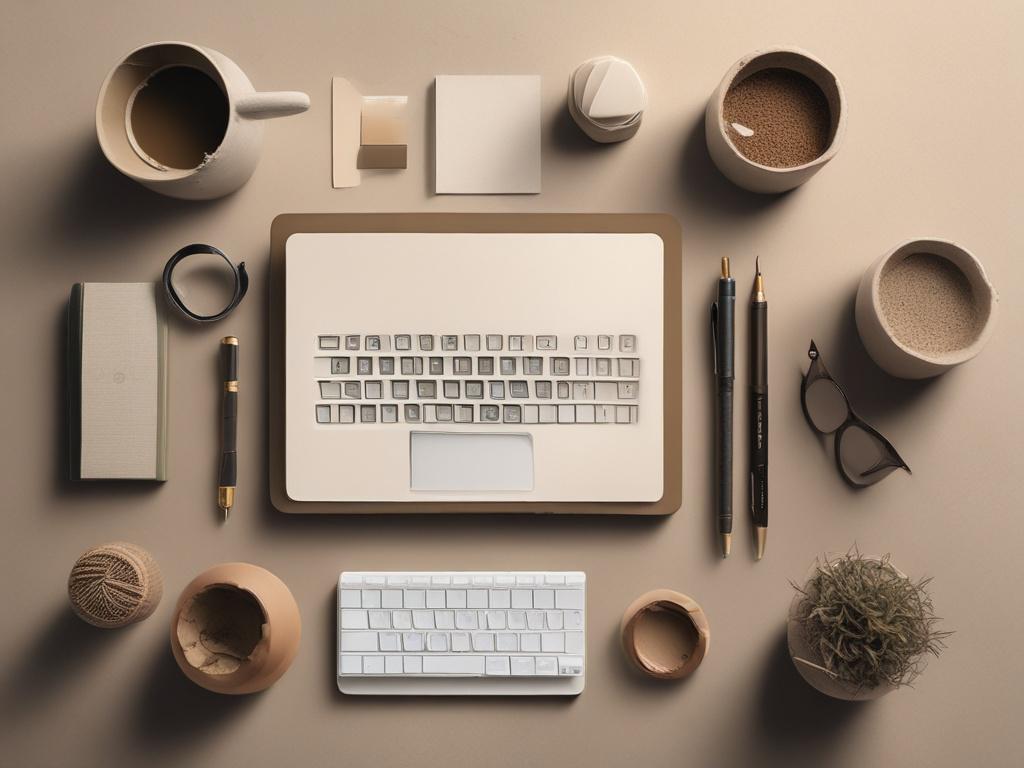 dynamic workspace with creative tools and planner on textured background,