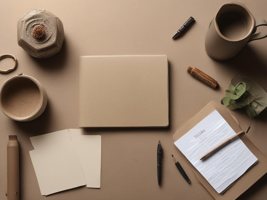 aesthetic workspace with notebooks and artistic tools on textured background,