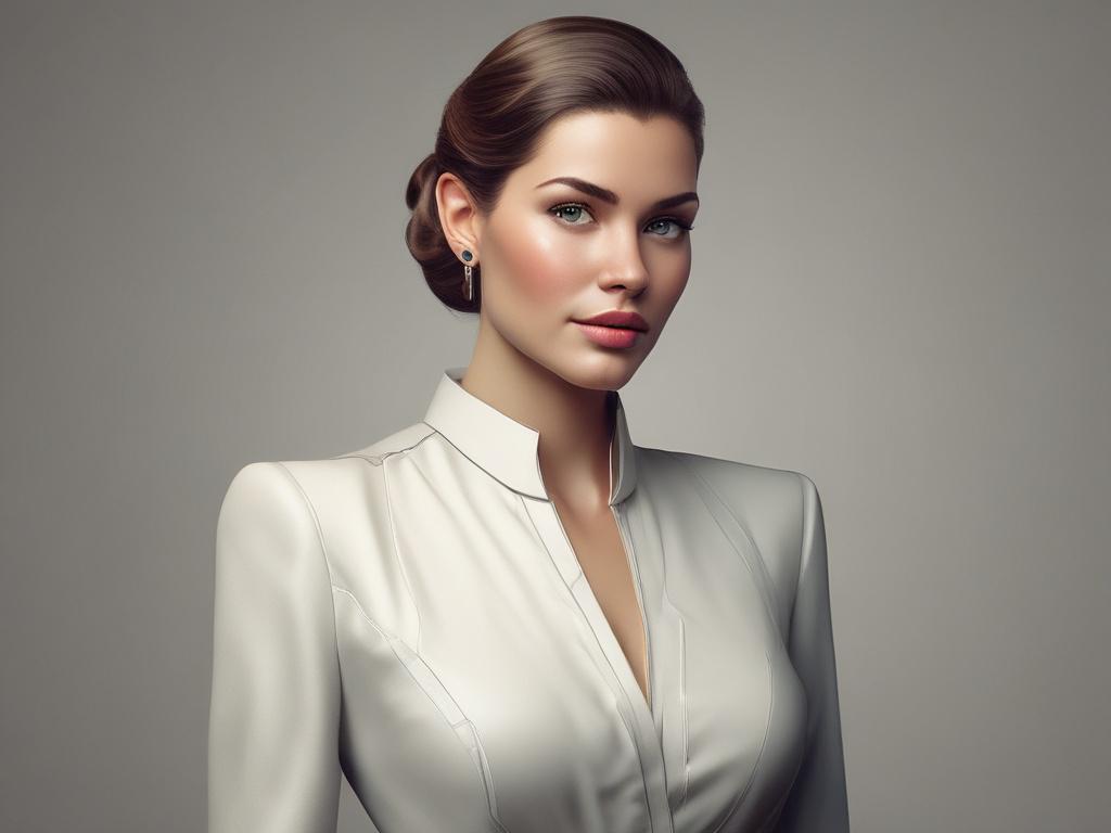 A photorealistic portrait of an elegant female escort in a