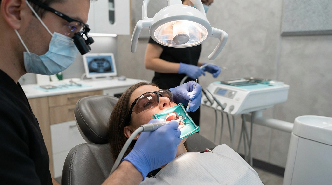 Professional dentist examining patient at Dantaa Dental Clinic
