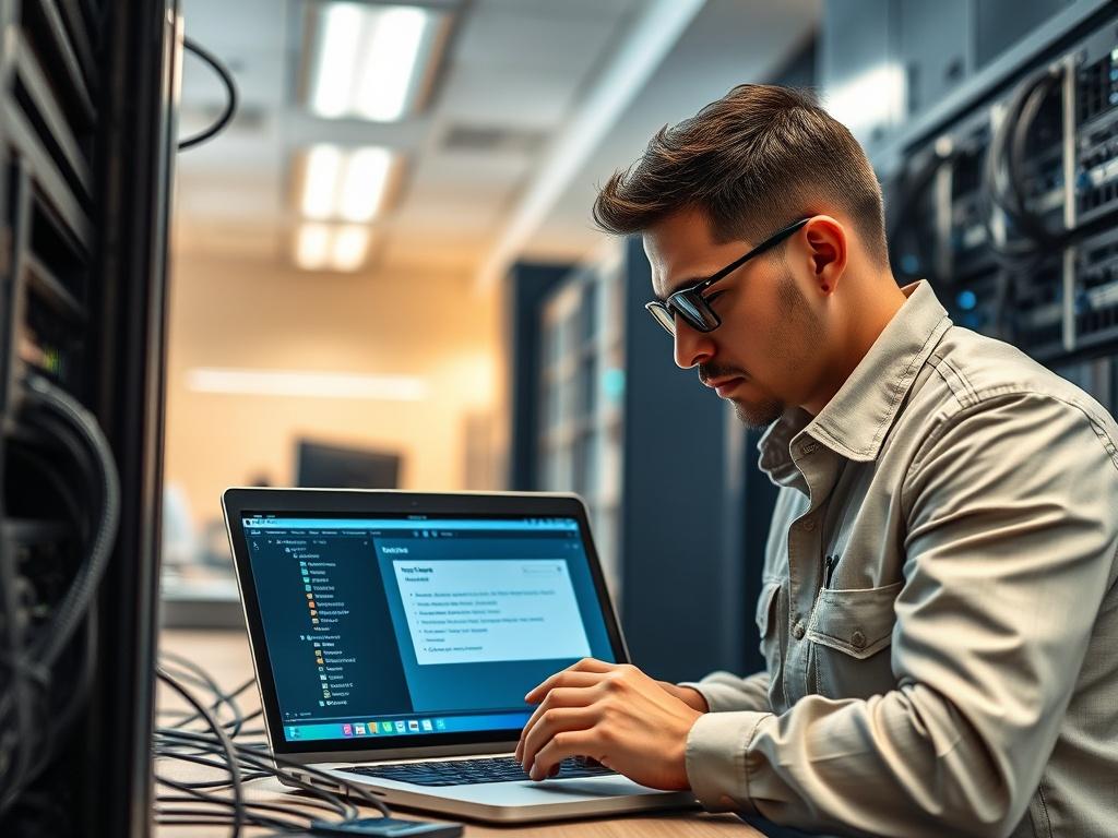A skilled technician setting up a broadband internet connection in