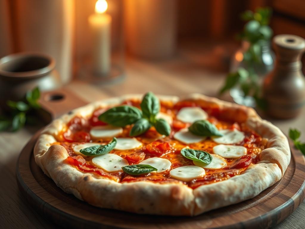 A high resolution of a Margherita pizza with fresh basil