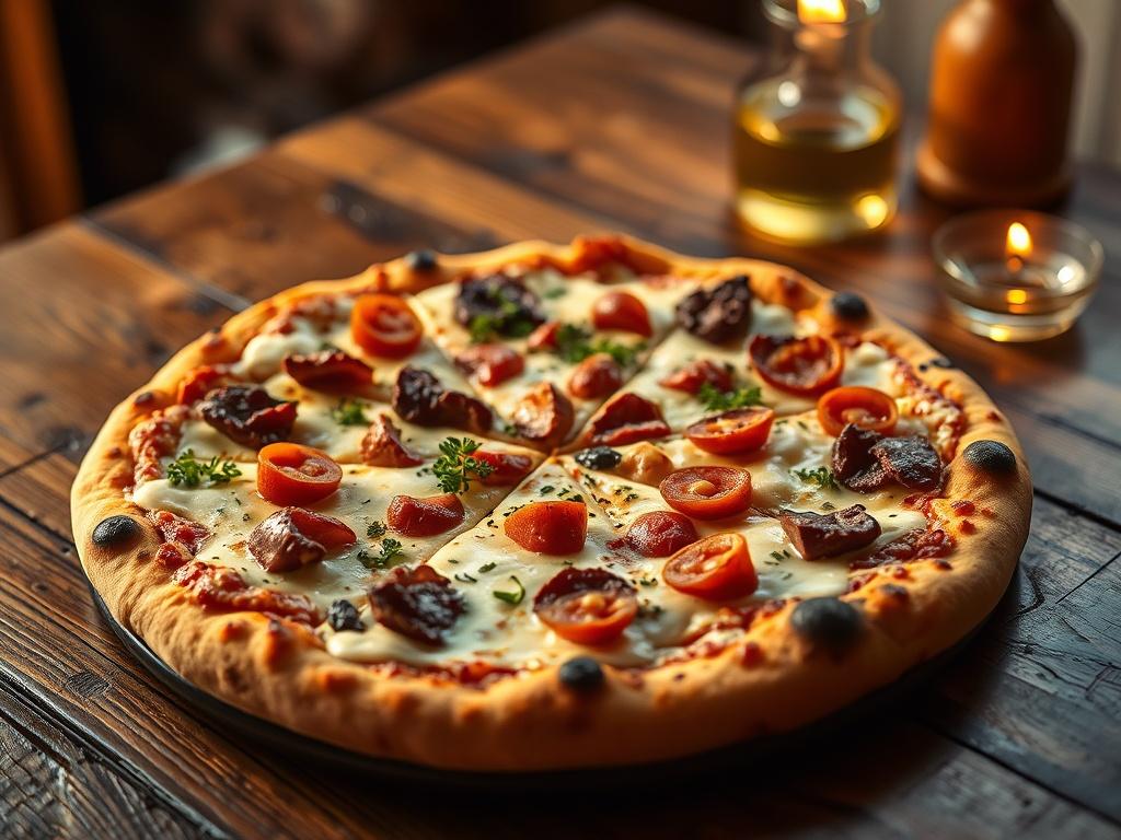 A high resolution of La Crema pizza with a creamy