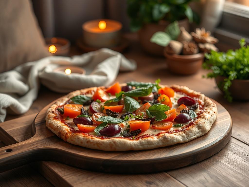 A high resolution of a Vegan pizza topped with fresh