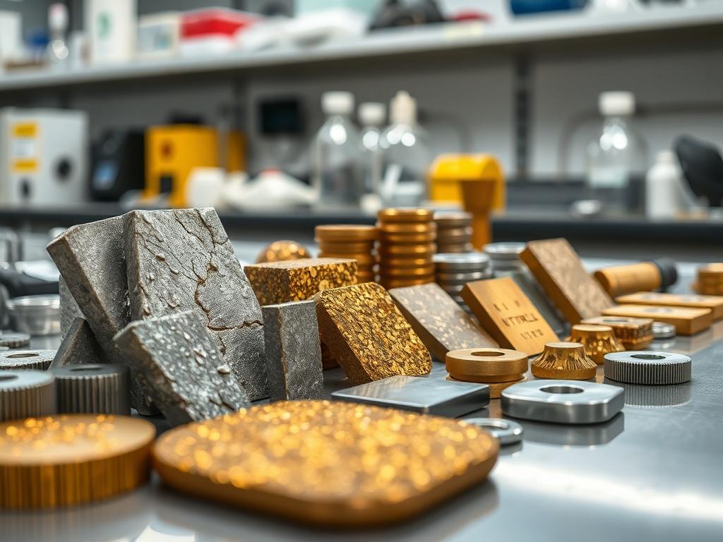 A close up shot of various metal samples on a