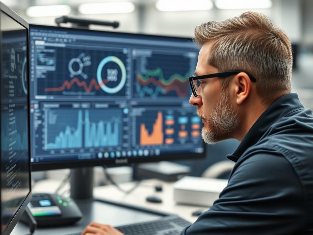 A close up shot of an engineer analyzing quantum models