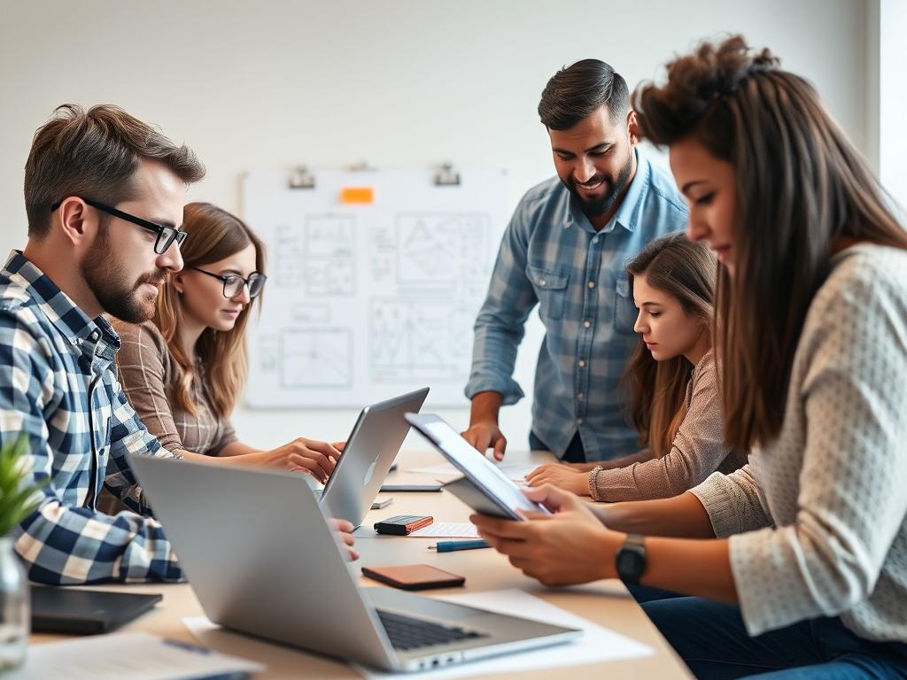 A close up shot of a diverse team of developers