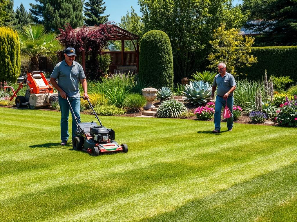 A realistic high resolution of a professional lawn care team