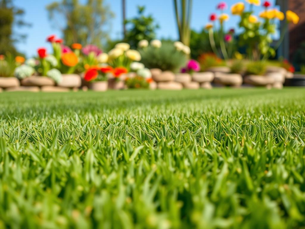 A close up view of a freshly mowed lawn with