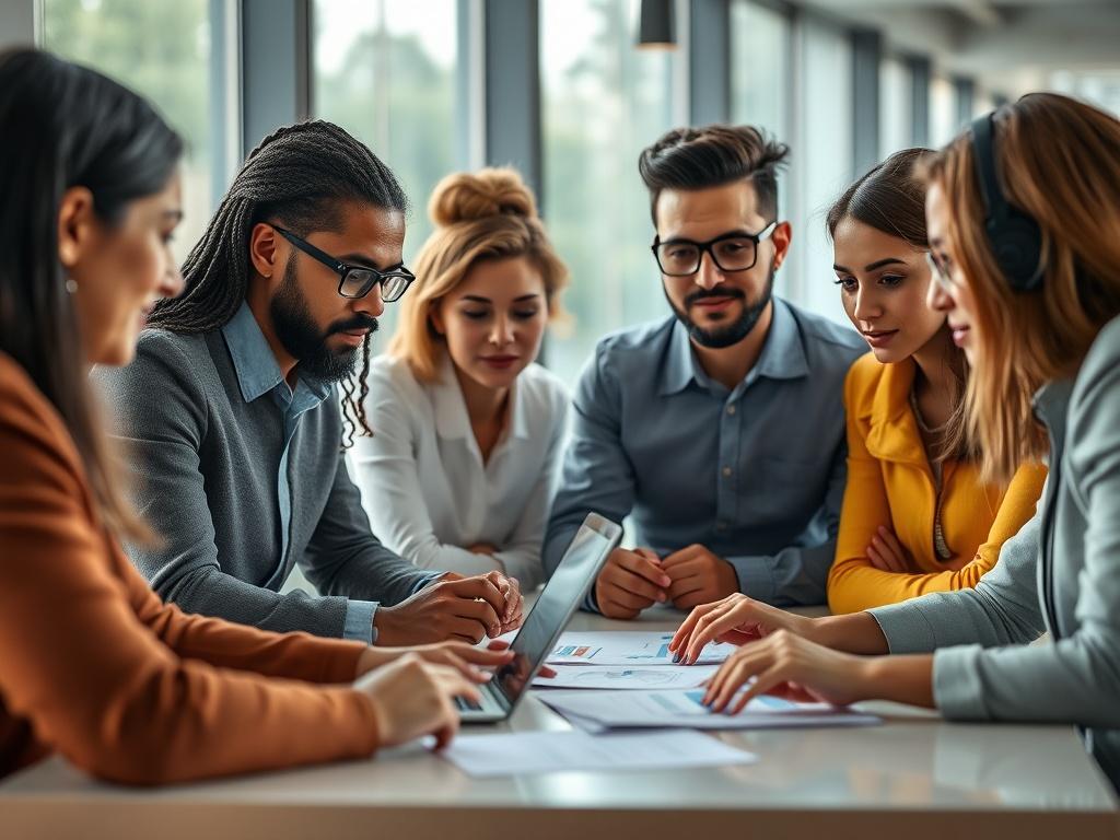 A close up shot of a diverse group of professionals