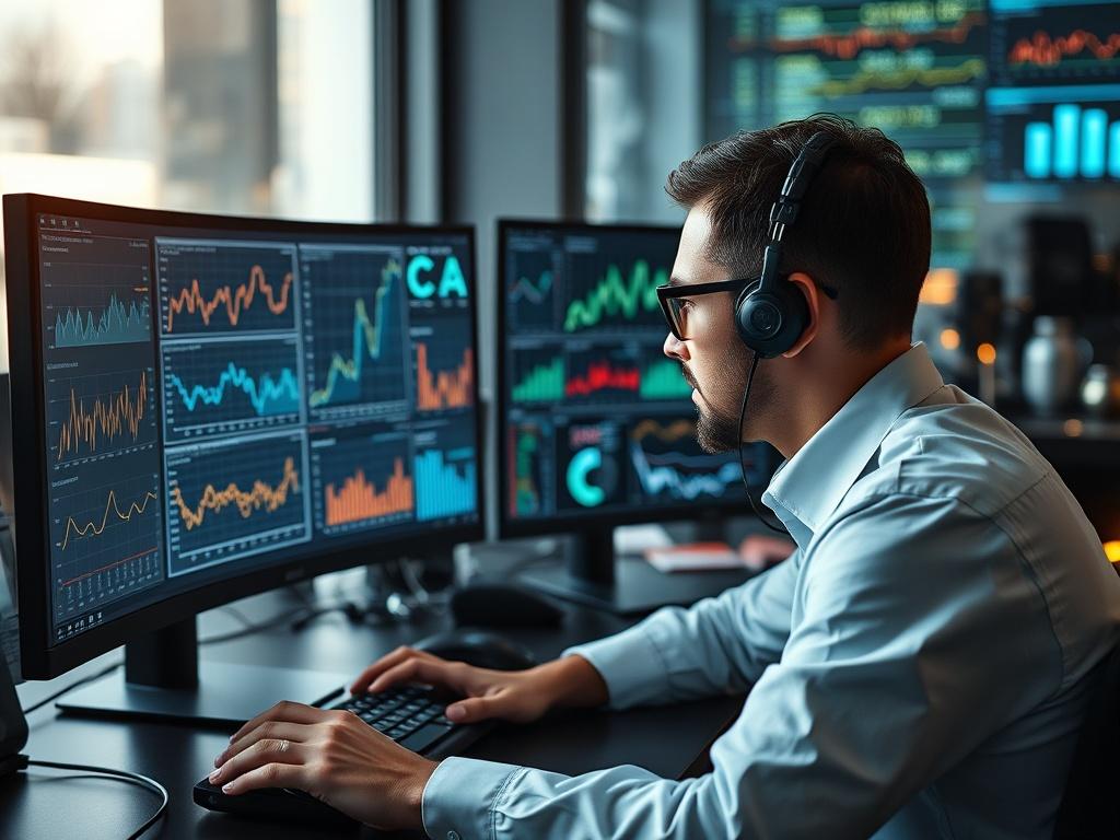 A hyper realistic image of a data analyst working on