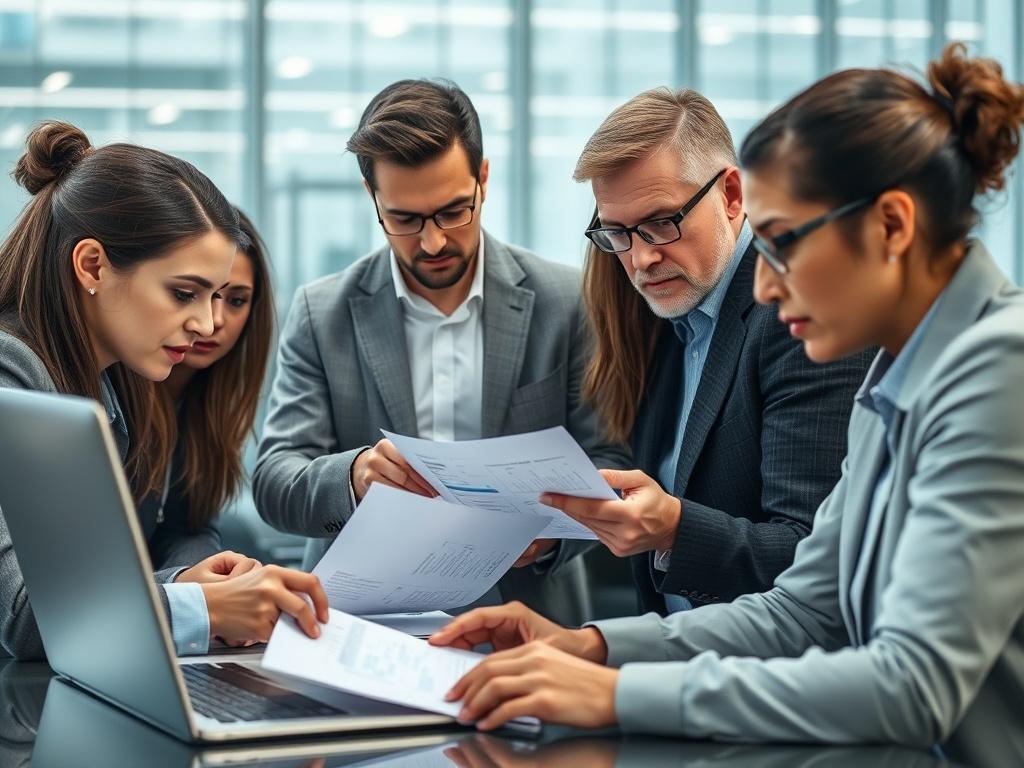 A close up shot of a diverse team of professionals