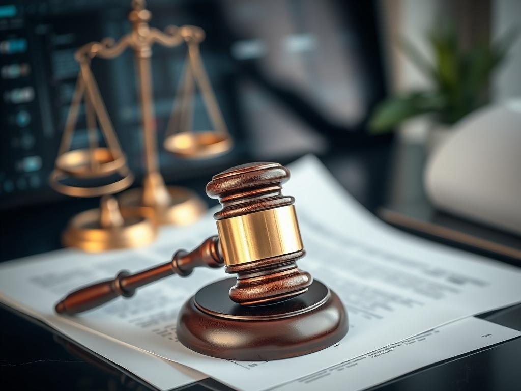 A close up shot of a gavel resting on legal