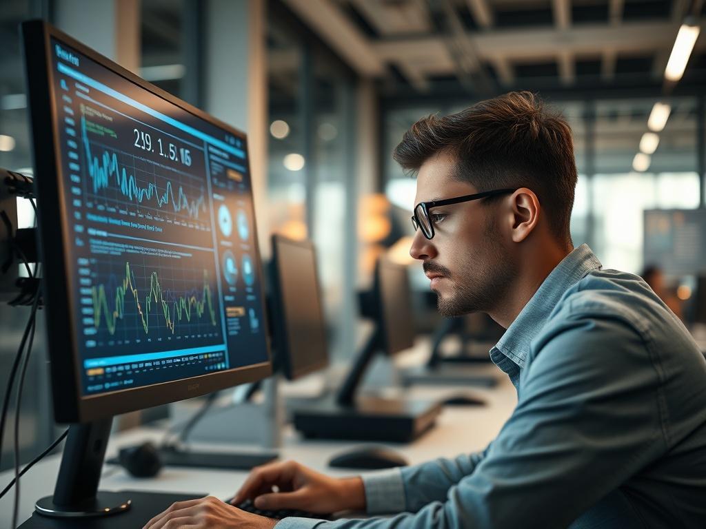 A close up shot of a person analyzing data on