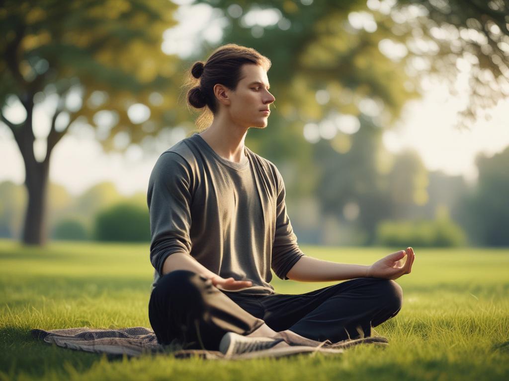 A serene close up image of a person practicing mindfulness
