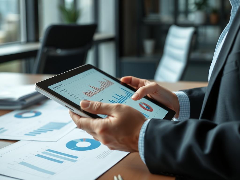 A close up view of a financial analyst reviewing charts