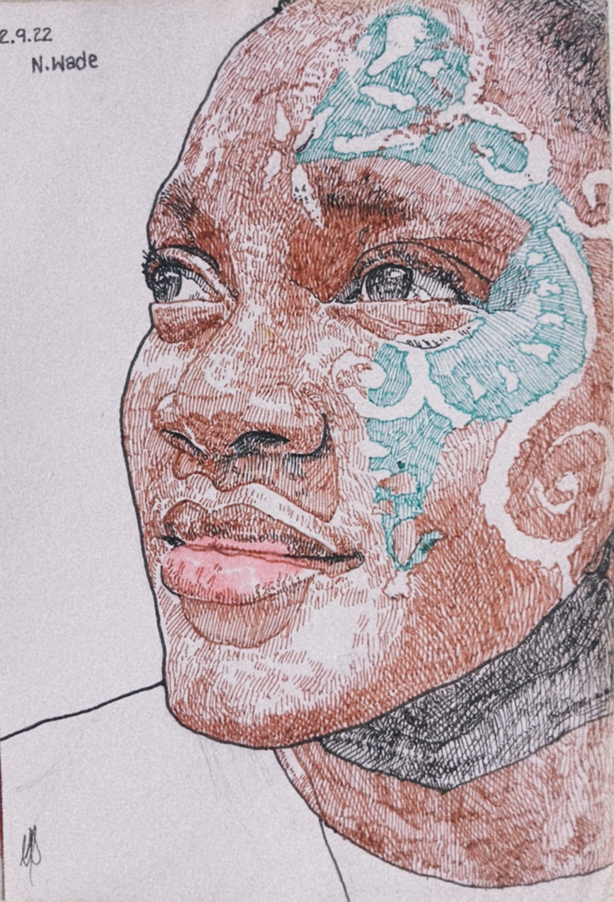 Dynamic stylized portrait with gestural mark-making