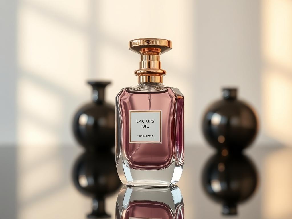 A realistic high resolution of a luxurious oil perfume bottle