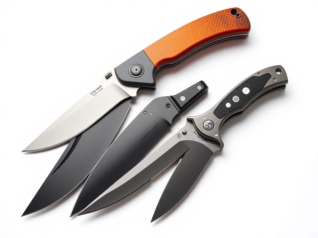 A minimalist, high resolution image of three unique knives displayed