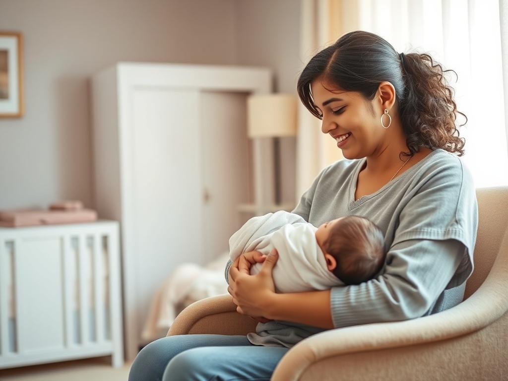 A caregiver providing support to a new mother with her