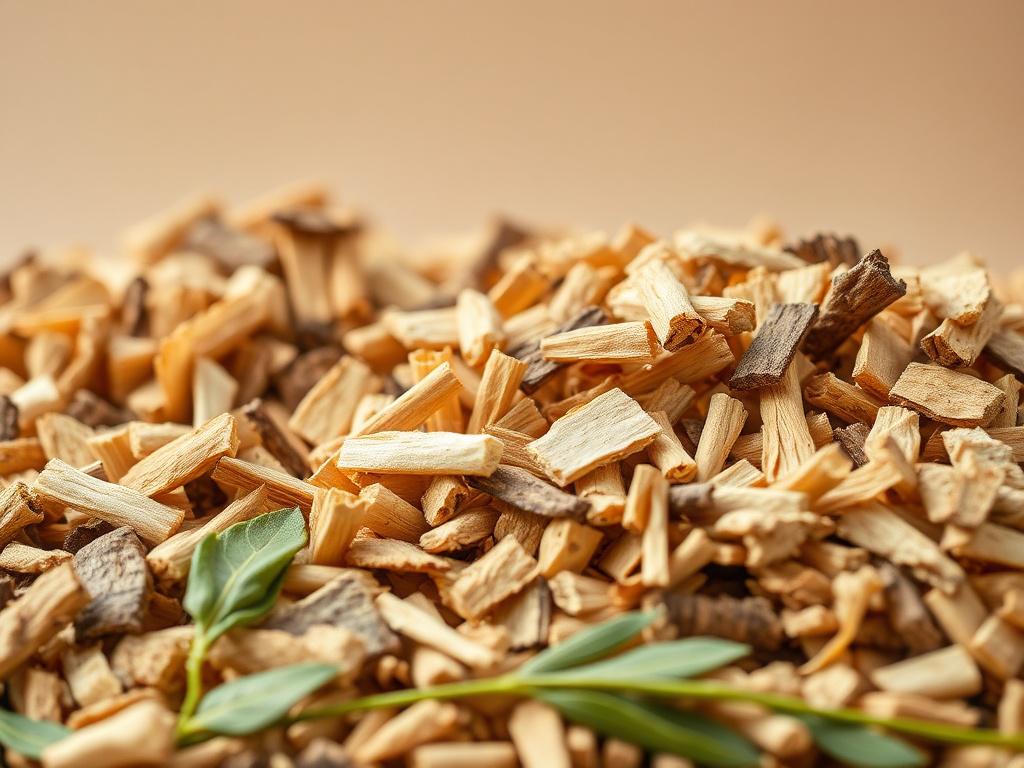 A close up shot of biomass materials, including wood chips