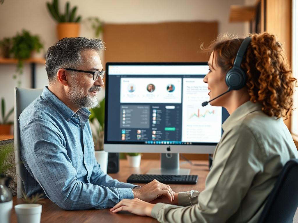 A high resolution image of a customer support representative assisting