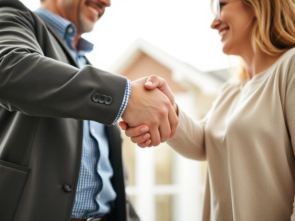 A close up shot of a friendly real estate agent