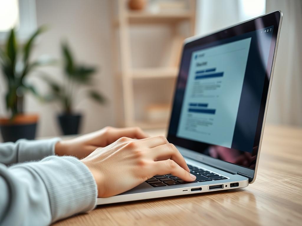 A close up shot of a person's hands typing on
