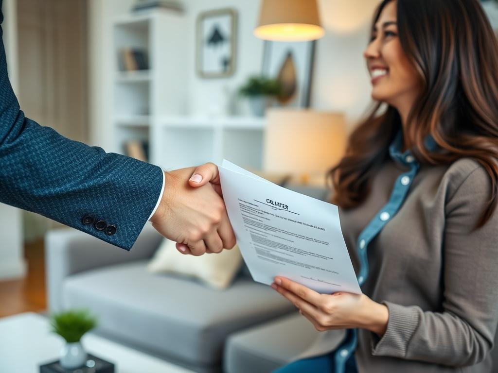 A close up shot of a real estate agent shaking