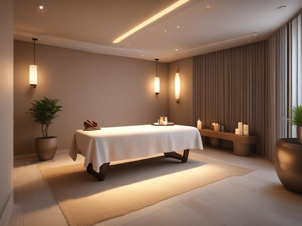 A serene and inviting massage room with soft, ambient lighting