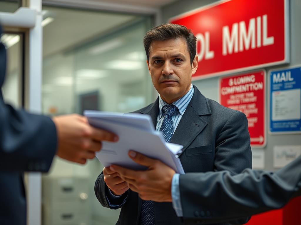 A close up shot of a professional person submitting documents