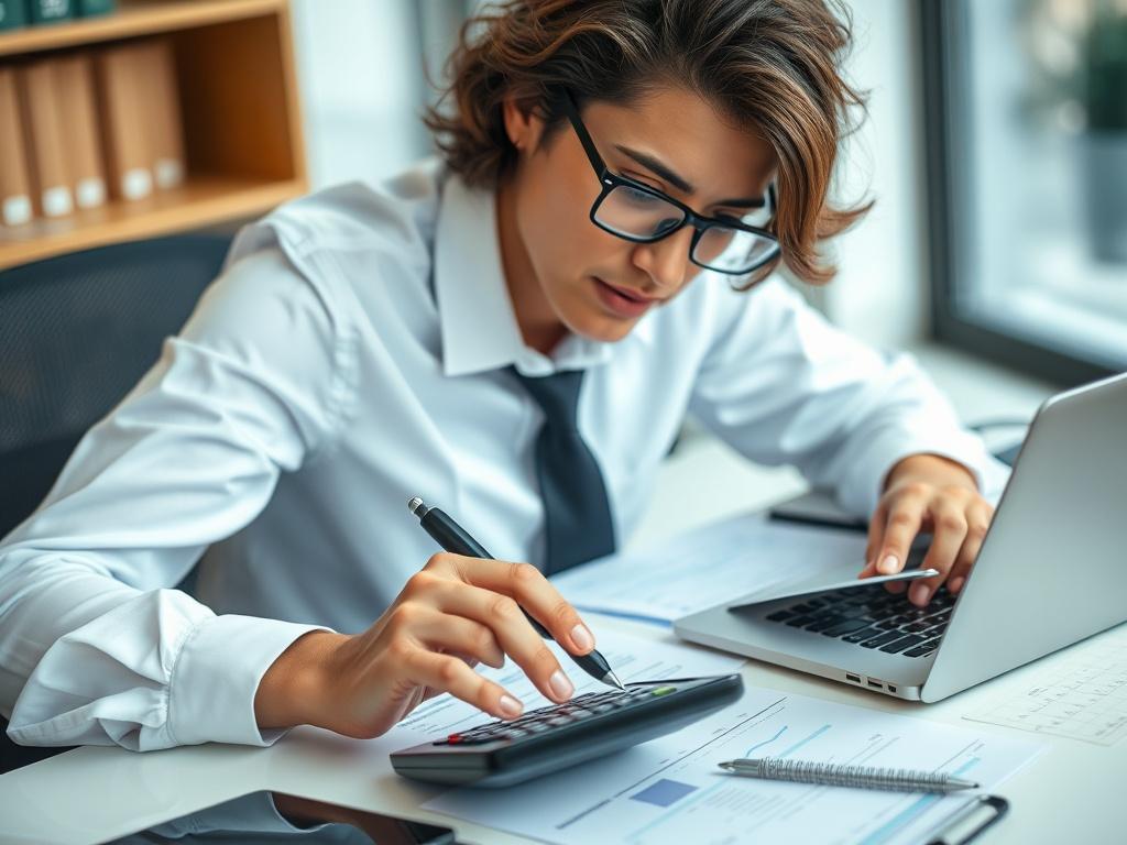 A close up shot of a professional accountant working on