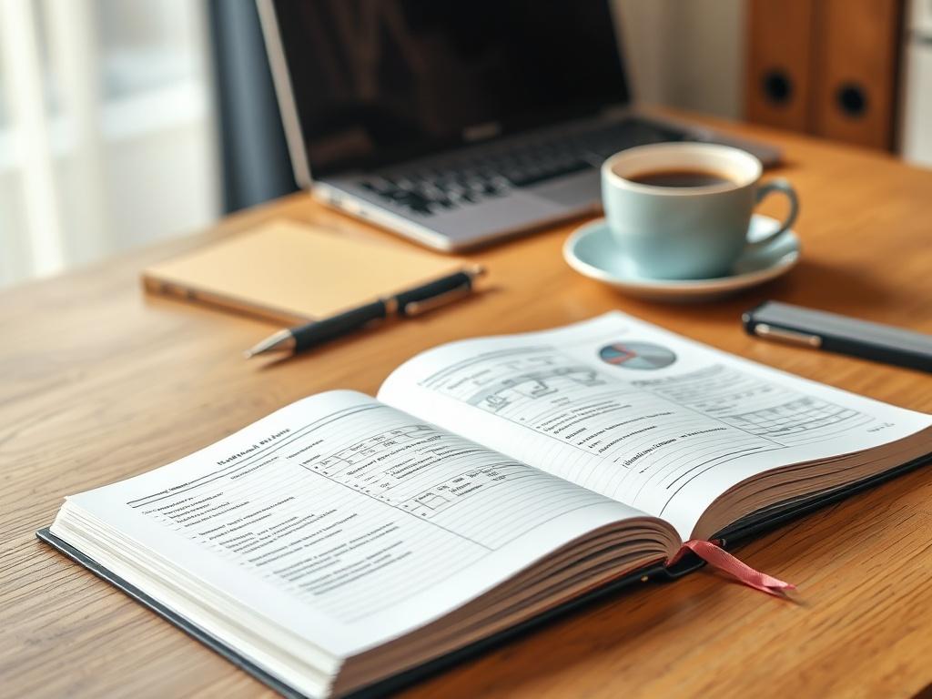 **AI Image Generation Prompt:**

Create a realistic high-resolution photograph focusing on an open notebook or ledger on a clean wooden desk, representing the concept of "Mastering Bookkeeping for Small Business." The notebook should be filled with neatly written notes and charts, illustrating essential bookkeeping tips such as tracking expenses, monitoring cash flow, and organizing receipts. 

The composition should be simple and clear, with the notebook as the single subject positioned centrally in the fr