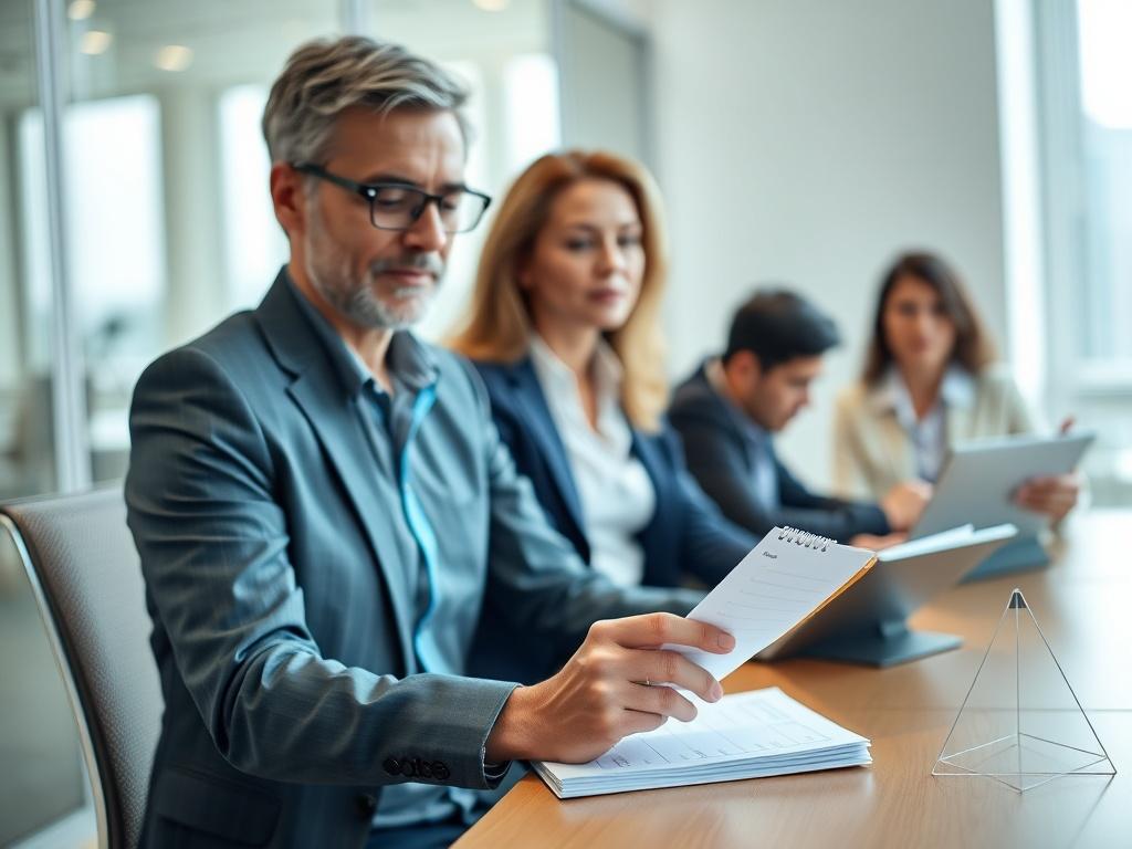 A close up shot of a professional liaison coordinating a