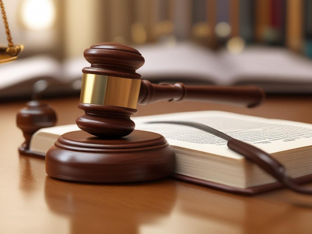 A close up of a gavel resting on a law