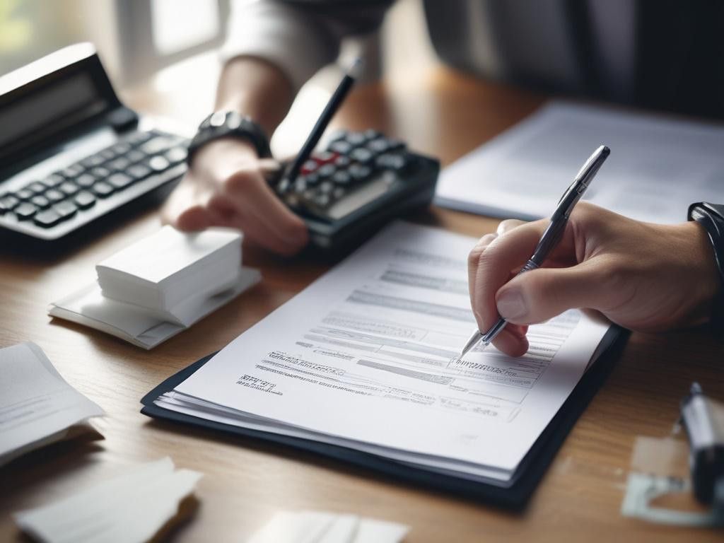 A close up shot of a person filling out a
