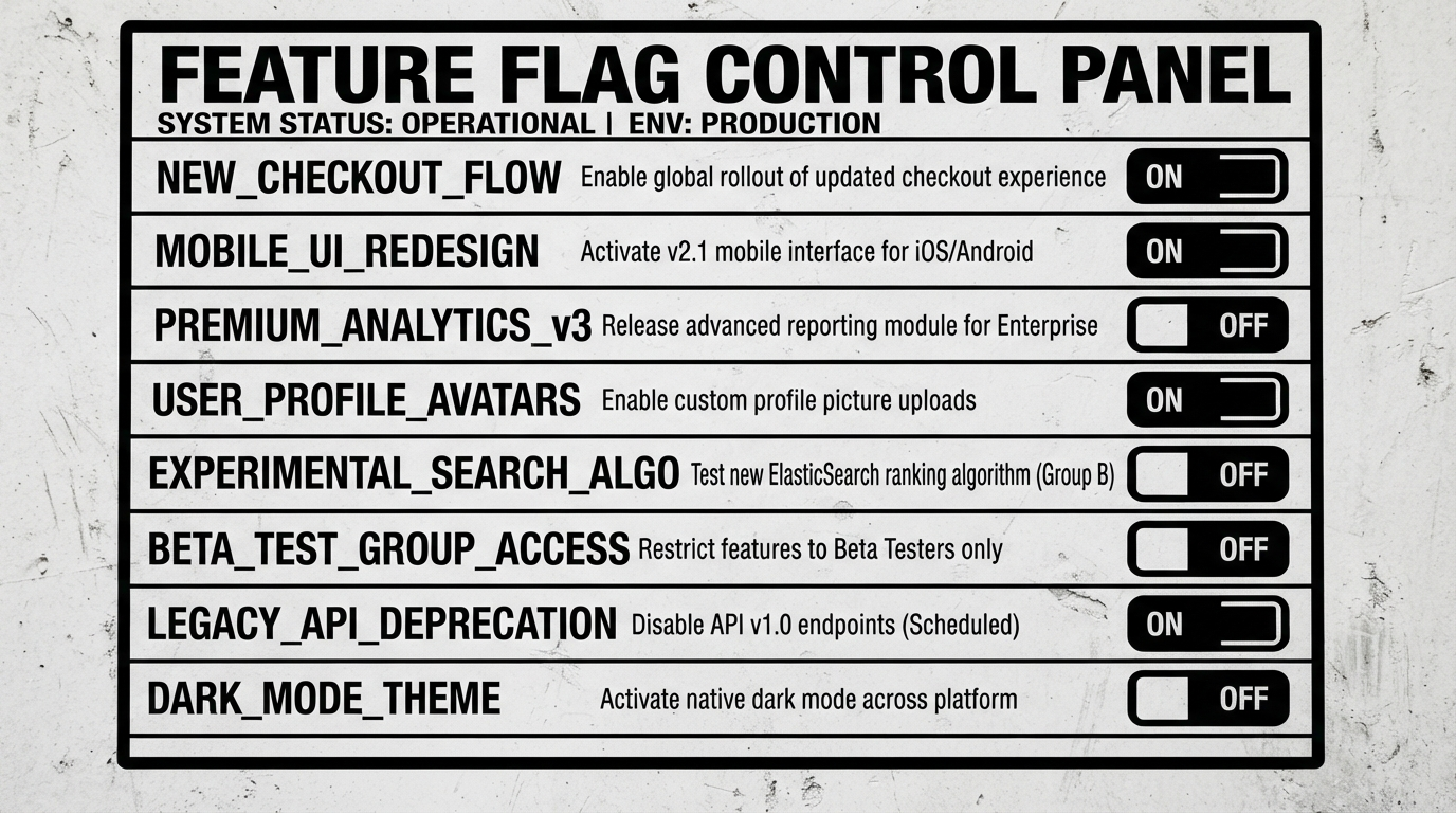 Feature flags control panel